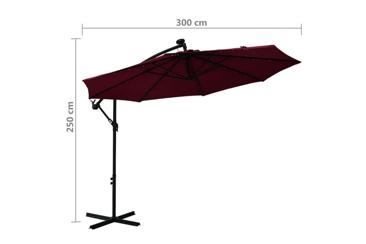 Aurinkovarjo LED-valoilla ja teräspylväällä viininpunainen - Punainen - Puutarhakalusteet - Aurinkosuoja - Aurinkovarjo