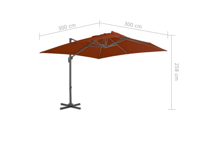 Riippuva aurinkovarjo alumiinipylväällä terrakotta 300x300cm - Puutarhakalusteet - Aurinkosuoja - Aurinkovarjo