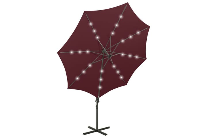 Riippuva aurinkovarjo tangolla ja LED-valoilla 300 cm - Punainen - Puutarhakalusteet - Aurinkosuojat - Aurinkovarjot