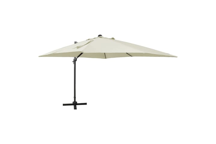 Riippuva aurinkovarjo tangolla ja LED-valoilla hiekka 300 cm - Puutarhakalusteet - Aurinkosuoja - Aurinkovarjo - Riippuva aurinkovarjo