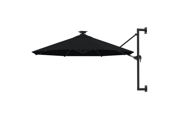 Seinäkiinnitteinen aurinkovarjo LED ja tolppa 300 cm musta - Puutarhakalusteet - Aurinkosuoja - Aurinkovarjo