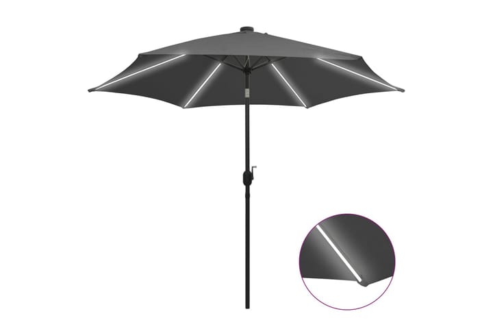 Ulkoaurinkovarjo LED-valot alumiinitanko 300 cm antrasiitti - Antrasiitti - Puutarhakalusteet - Aurinkosuoja - Aurinkovarjo