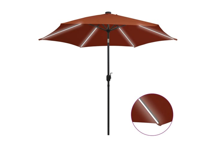 Ulkoaurinkovarjo LED-valot alumiinitanko 300 cm terrakotta - Punainen - Puutarhakalusteet - Aurinkosuojat - Aurinkovarjot