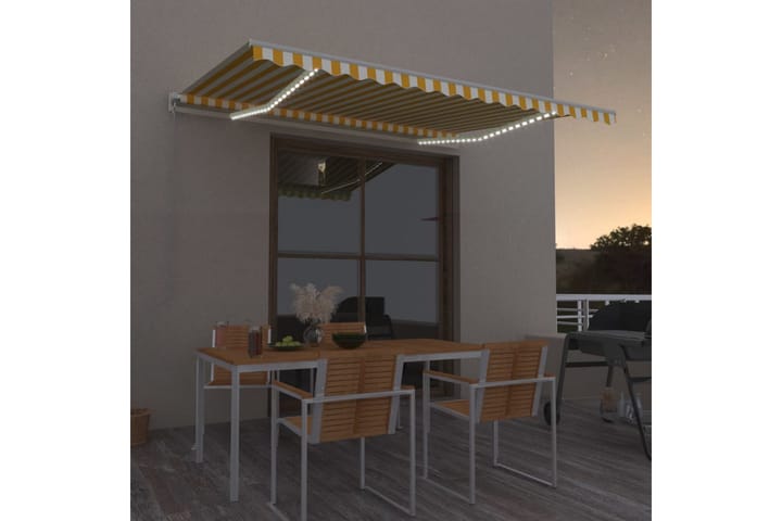 Sisäänkelattava markiisi LEDillä 400x350 cm keltavalkoinen - Puutarhakalusteet - Aurinkosuojat - Markiisi