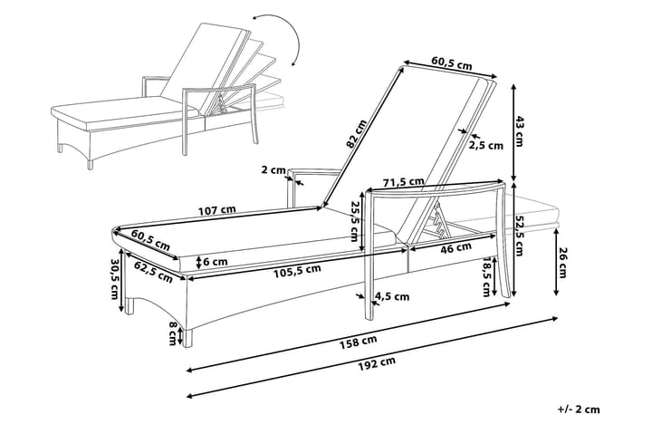 Aurinkosänky Vasto 60,5x192 cm - Puutarhakalusteet - Tuolit & nojatuolit - Aurinkosänky & aurinkovaunu