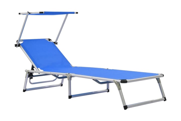 Kokoontaitettava aurinkotuoli katoksella textilene sininen - Sininen - Puutarhakalusteet - Tuolit & nojatuolit - Aurinkosänky & aurinkovaunu