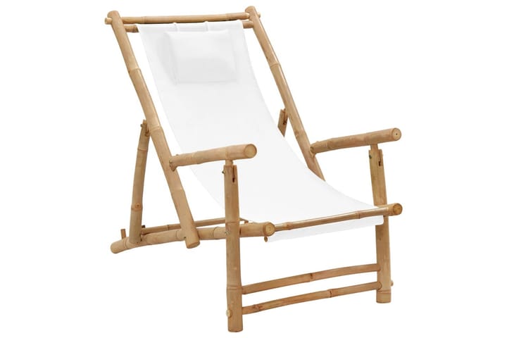 Kansituoli bambu ja kangas kermanvalkoinen - Valkoinen - Puutarhakalusteet - Puutarhatuoli - Aurinkotuoli