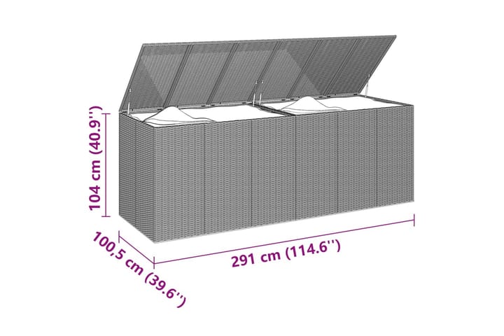 Puutarhan säilytyslaatikko PE-rottinki 291x100,5x104 cm must - Musta - Puutarhakalusteet - Säilytyslaatikot & kalustesuojat - Säilytyslaatikot ulos