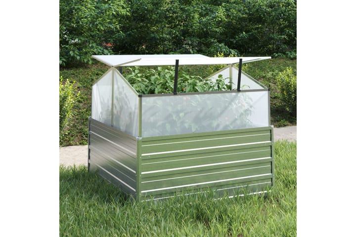 Korotettu kasvihuoneellinen kukkalaatikko 100x100x85 cm hope - Hopea - Puutarhakalusteet - Tarvikkeet ulos - Muut puutarhatarvikkeet - Ruukut ulkokäyttöön