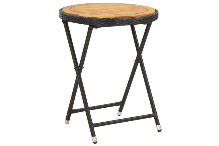 Teepöytä musta 60 cm polyrottinki ja täysi akaasiapuu - Musta - Puutarhakalusteet - Terassipöydät - Kahvilapöytä