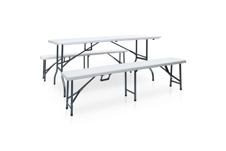 Kokoontaittuva Ulkopöytä 2 penkkiä 180cm & HDPE valkoinen - Valkoinen - Puutarhakalusteet - Terassipöydät - Piknikpöytä