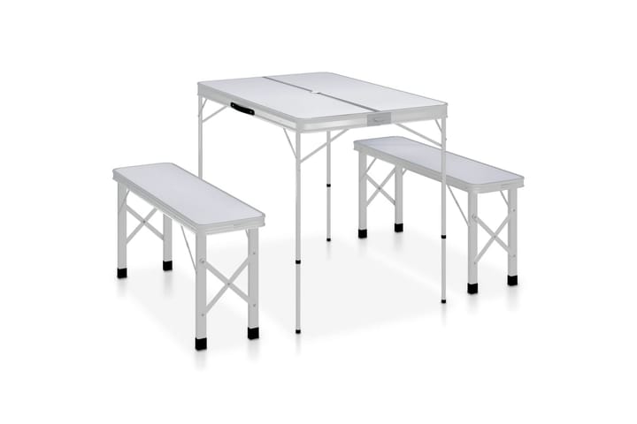 Kokoontaitettava retkipöytä 2 penkillä alumiini valkoinen - Valkoinen - Puutarhakalusteet - Terassipöydät - Retkipöytä