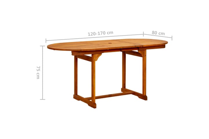 Puutarharuokapöytä (120-170)x80x75 cm täysi akaasiapuu - Puutarhakalusteet - Terassipöydät - Ruokapöytä terassille