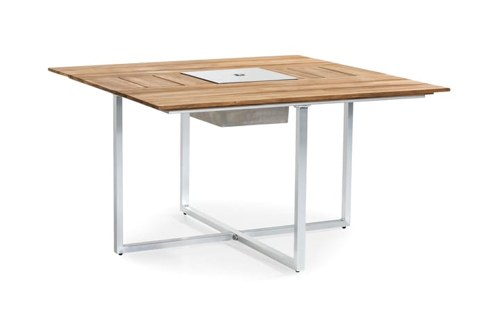 Ruokapöytä Båstad 140x140 cm - Tiikki/Harjattu alumiini - Puutarhakalusteet - Ulkoryhmä - Ruokailuryhmät ulos