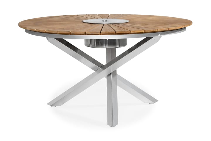 Ruokapöytä Båstad 150 cm Pyöreä - Tiikki/Harjattu alumiini - Puutarhakalusteet - Tuolit & nojatuolit - Ulkotilan nojatuolit