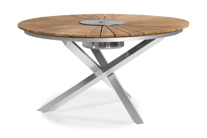 Ruokapöytä Båstad 150 cm Pyöreä - Tiikki/Harjattu alumiini - Puutarhakalusteet - Terassipöydät - Ruokapöytä terassille
