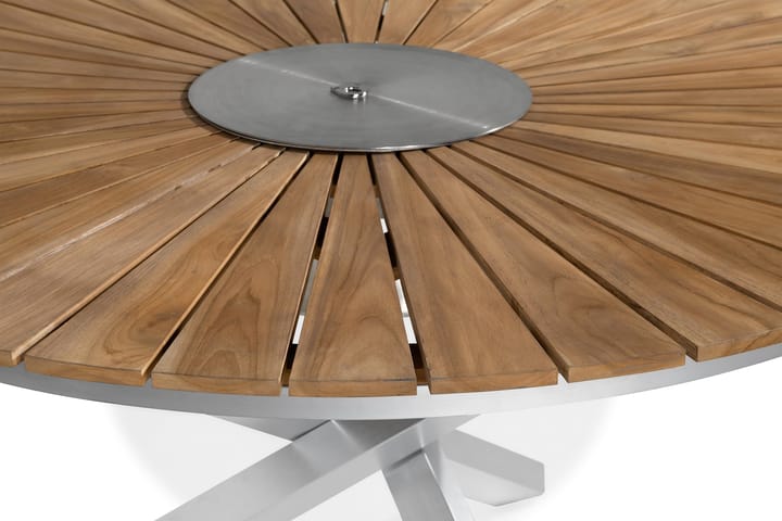 Ruokapöytä Båstad 150 cm Pyöreä - Tiikki/Harjattu alumiini - Puutarhakalusteet - Terassipöydät - Ruokapöytä terassille