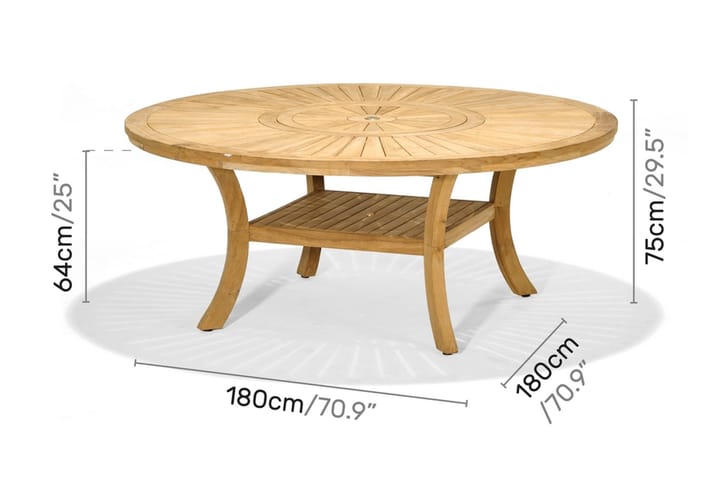 Ruokapöytä Komodo Pyöreä 180 cm - Puu/Luonnonväri - Puutarhakalusteet - Terassipöydät - Ruokapöytä terassille