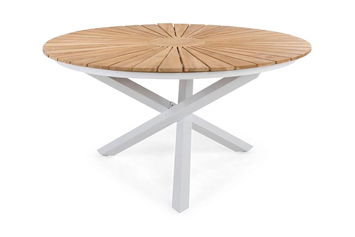 Ruokapöytä Oliver 140 cm Pyöreä - Valkoinen/Tiikki - Puutarhakalusteet - Terassipöydät - Ruokapöytä terassille
