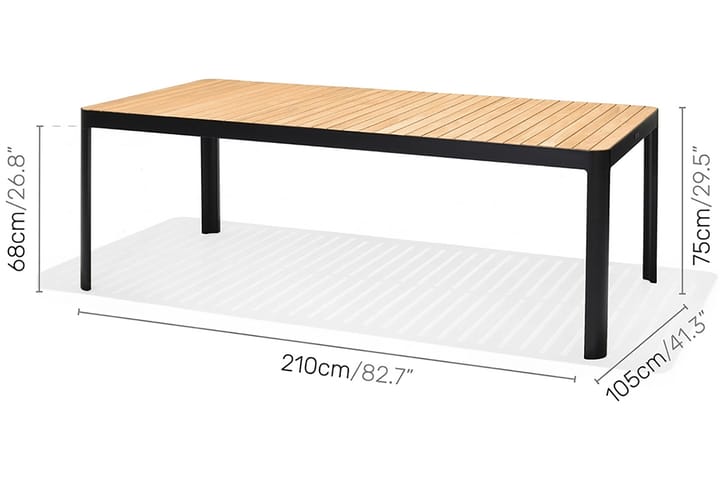 Ruokapöytä Portals 209 cm - Musta/Puu - Puutarhakalusteet - Terassipöydät - Ruokapöytä terassille