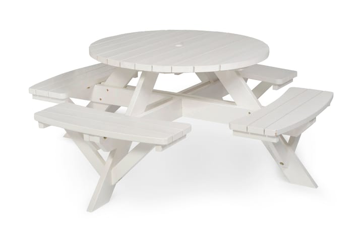 Piknikpenkki Hillerstorp Picnic Pyöreä 110 cm - Valkoinen - Puutarhakalusteet - Terassipöydät - Retkipöydät