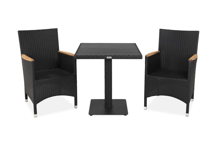 Parvekeryhmä Bahamas 70x70 2 Thor Lyx Nojatuolia käsinojat - Musta/Musta/Tiikki - Puutarhakalusteet - Ulkoryhmä - Cafe-ryhmä