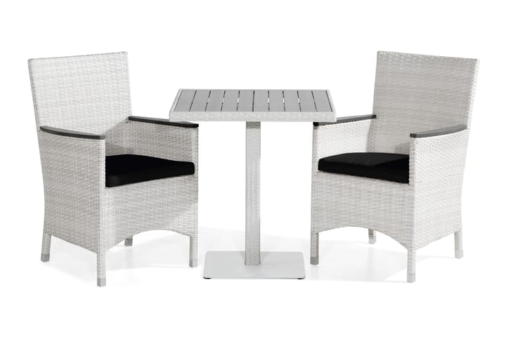 Parvekeryhmä Bahamas 70x70 cm 2 Thor Lyx tuolia Pehmusteet - Valk/Harmaa/Musta - Puutarhakalusteet - Ulkoryhmä - Cafe-ryhmä