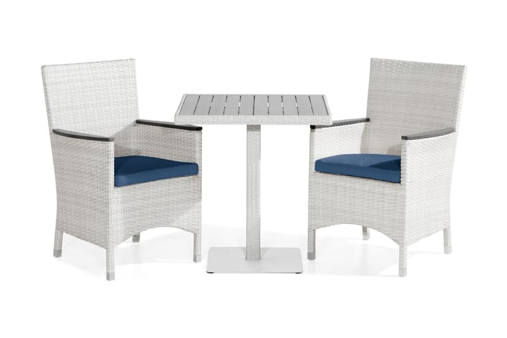 Parvekeryhmä Bahamas 70x70 cm 2 Thor Lyx tuolia Pehmusteet - Valk/Harmaa/Sininen - Puutarhakalusteet - Ulkoryhmä - Cafe-ryhmä