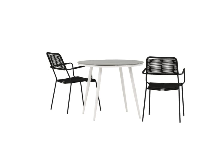 Parvekeryhmä Break Pyöreä 90 cm 2 Lindos tuolia - Valk/Harmaa/Alumiini - Puutarhakalusteet - Ulkoryhmä - Cafe-ryhmä