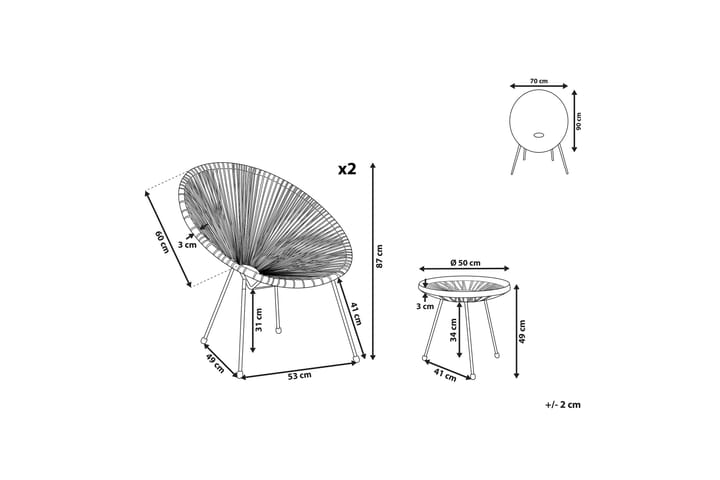 Parvekeryhmä Cayaco 70 cm + 2 tuolia - Polyrottinki/vihreä - Puutarhakalusteet - Ulkoryhmä - Cafe-ryhmä