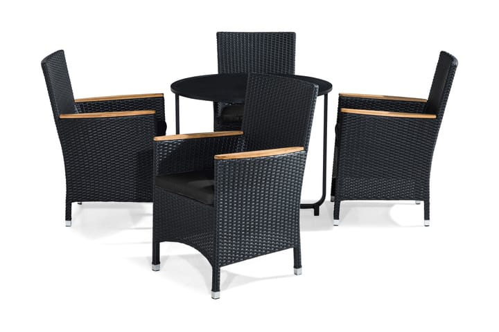 Parvekeryhmä Flippy 90 Pyöreä 4 Thor Lyx tuolia Pehmusteet - Musta/Tiikki - Puutarhakalusteet - Ulkoryhmä - Cafe-ryhmä