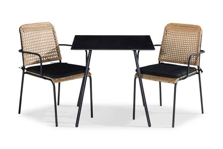 Parvekeryhmä Tahiti 75x75 + 2 tuolia Pehmuste - Beige/Musta - Puutarhakalusteet - Ulkoryhmä - Cafe-ryhmä