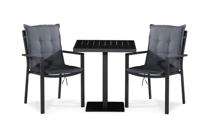 Parvekeryhmä Tunis 70x70 + 2 tuolia Pehmuste - Musta/Harmaa - Puutarhakalusteet - Ulkoryhmä - Cafe-ryhmä