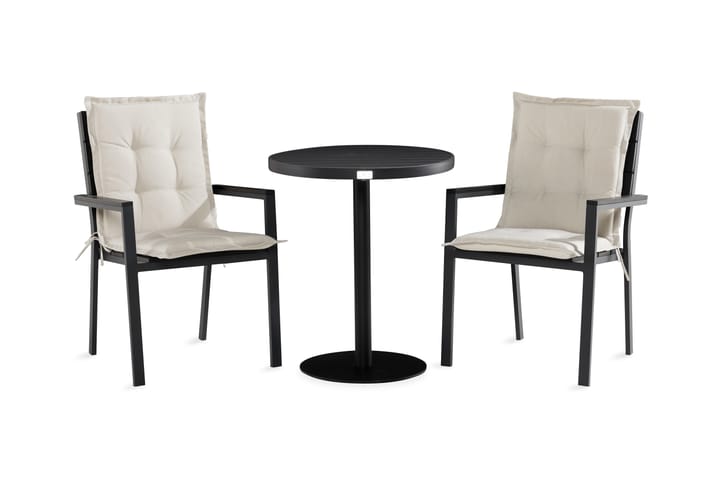 Parvekeryhmä Tunis 70x70 + 2 tuolia pehmuste - Musta/L.valkoinen - Puutarhakalusteet - Ulkoryhmä - Cafe-ryhmä