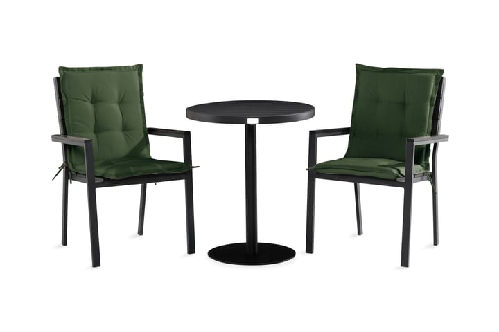 Parvekeryhmä Tunis 70x70 + 2 tuolia Pehmuste - Musta/Vihreä - Puutarhakalusteet - Ulkoryhmä - Cafe-ryhmä
