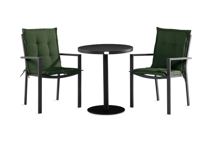 Parvekeryhmä Tunis 70x70 + 2 tuolia pehmuste - Musta/Vihreä - Puutarhakalusteet - Ulkoryhmä - Cafe-ryhmä
