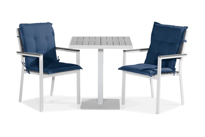 Parvekeryhmä Tunis 70x70 + 2 tuolia Pehmuste - Valk/Harmaa/Sininen - Puutarhakalusteet - Ulkoryhmä - Cafe-ryhmä