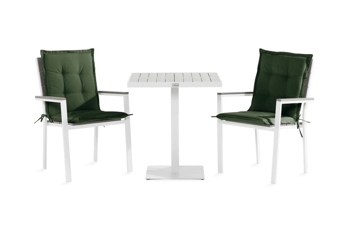 Parvekeryhmä Tunis 70x70 + 2 tuolia Pehmuste - Valk/Harmaa/Vihreä - Puutarhakalusteet - Ulkoryhmä - Cafe-ryhmä