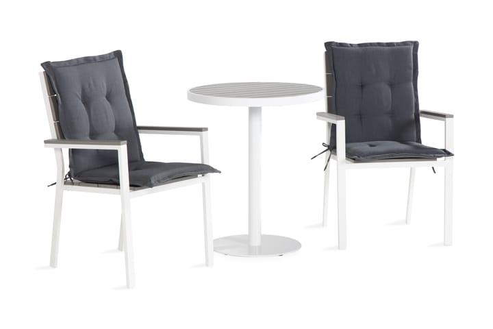 Parvekeryhmä Tunis 70x70 + 2 tuolia Pehmuste - Valkoinen/Harmaa - Puutarhakalusteet - Ulkoryhmä - Cafe-ryhmä