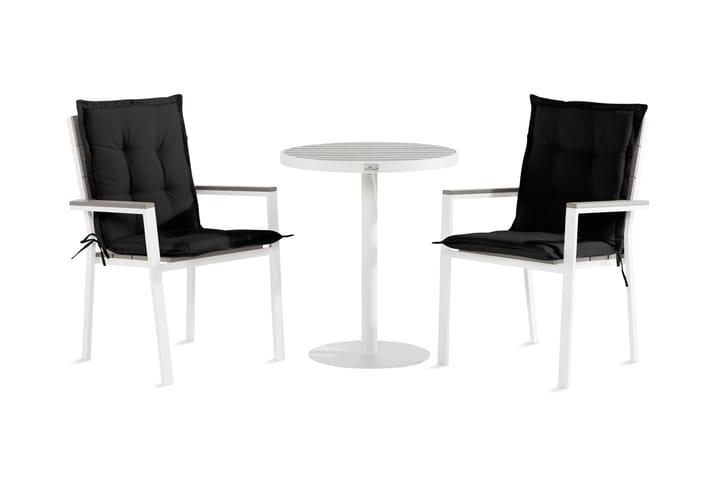 Parvekeryhmä Tunis 70x70 + 2 tuolia pehmuste - Valkoinen/Harmaa/Musta - Puutarhakalusteet - Ulkoryhmä - Cafe-ryhmä