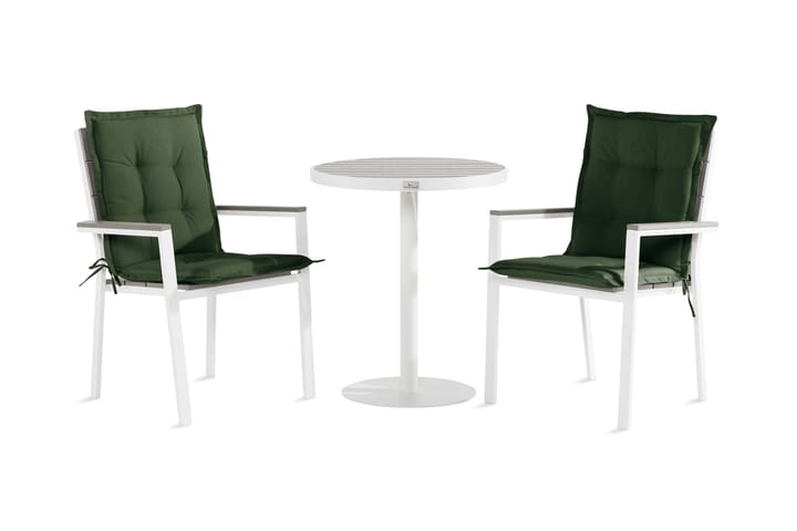 Parvekeryhmä Tunis 70x70 + 2 tuolia pehmuste - Valkoinen/Harmaa/Vihreä - Puutarhakalusteet - Ulkoryhmä - Cafe-ryhmä