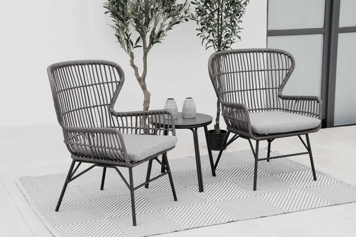 Ruokailuryhmä Sidon Pyöreä 44 cm + 2 tuolia - Lasi/Musta/Harmaa - Puutarhakalusteet - Ulkoryhmä - Cafe-ryhmä
