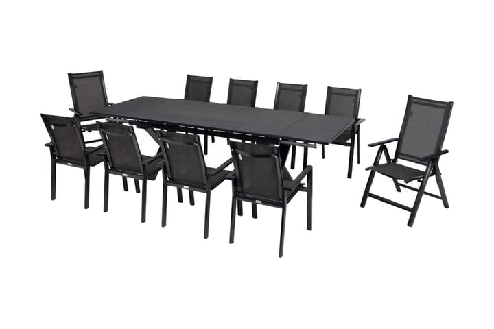 OUTFLEXX Ruokailuryhmä 10 tuolia Jatkettava - Harmaa/Musta - Puutarhakalusteet - Ulkoryhmä - Ruokailuryhmät ulos
