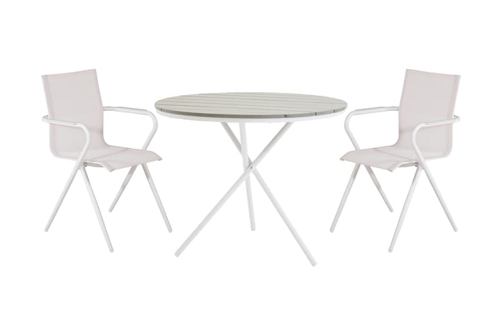 Parvekesetti Parma Pyöreä 140 cm + 2 Alling tuolia - Aintwood/Valkoinen - Puutarhakalusteet - Terassipöydät - Ruokapöytä terassille
