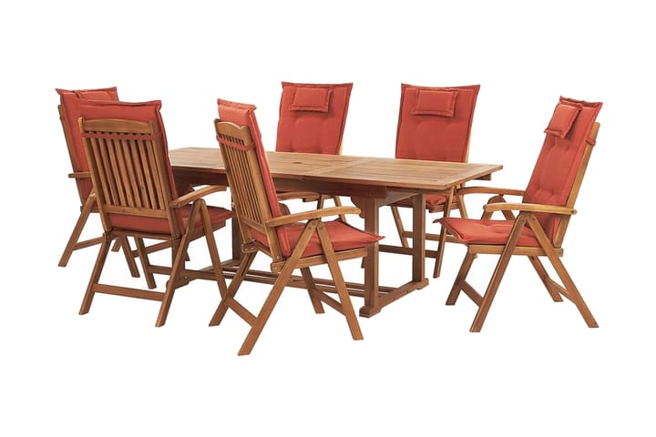 Puutarhakalustesarja pöytä ja 6 tuolia Punainen JAVA - Puu/Luonnonväri - Puutarhakalusteet - Ulkoryhmä - Ruokailuryhmät ulos