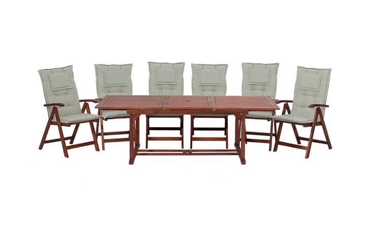 Puutarhasetti pöydällä ja 6 tuolilla + pehmusteet Toscana - Puu/Luonnonväri - Puutarhakalusteet - Ulkoryhmä - Ruokailuryhmät ulos