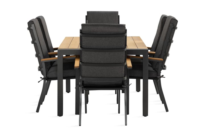 Ruokailuryhmä Argonia 160 cm + 6 tuolia - Musta - Puutarhakalusteet - Terassipöydät - Sivupöydät ulos