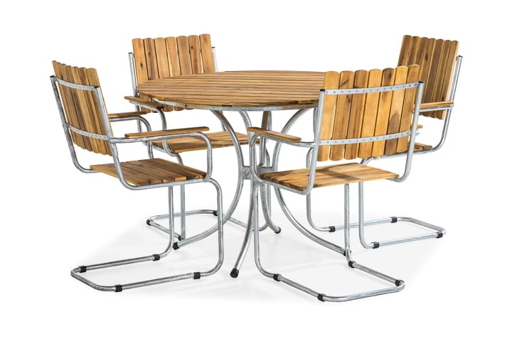 Ruokailuryhmä Arild 110 Pyöreä + 4 tuolia - Akaasia - Puutarhakalusteet - Terassipöydät - Ruokapöytä terassille