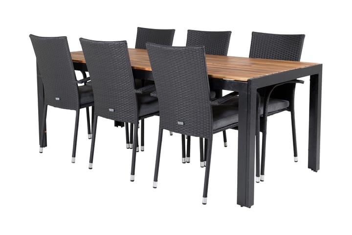Ruokailuryhmä Bois 200 cm 6 Anna tuolia Musta/Harmaa - Venture Home - Puutarhakalusteet - Ulkoryhmä - Ruokailuryhmät ulos