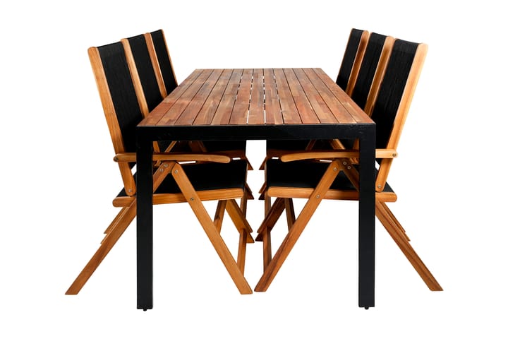 Ruokailuryhmä Bois 205 cm 6 Little tuolia Musta/Harmaa - Venture Home - Puutarhakalusteet - Ulkoryhmä - Ruokailuryhmät ulos